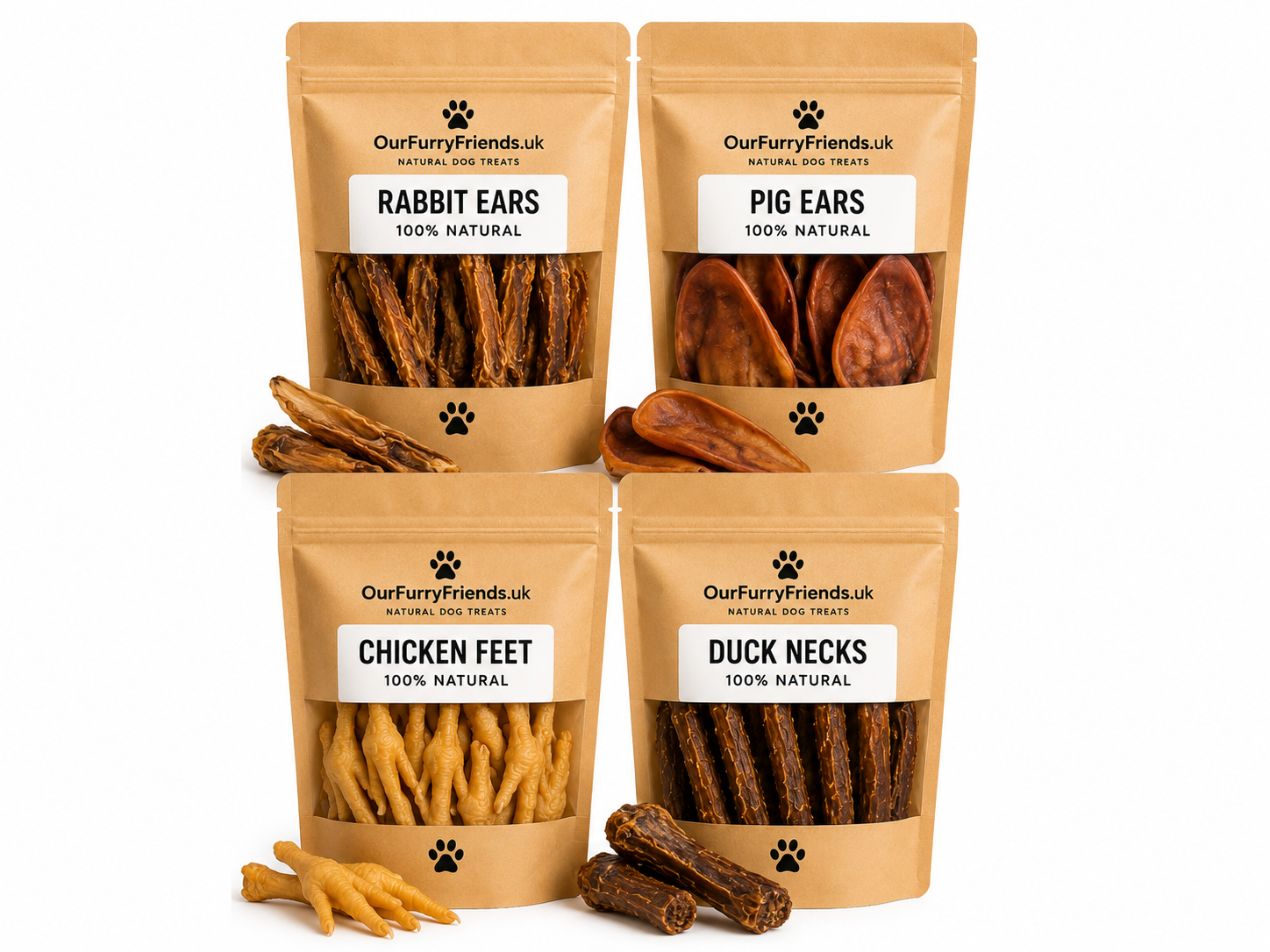 Package of Our Furry Friends Chester’s Choice natural dog treats (4 pack) on a white background