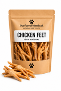 Package of Our Furry Friends chicken feet dog treats on a white background