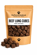 Package of Our Furry Friends beef liver bites dog treats on a white background