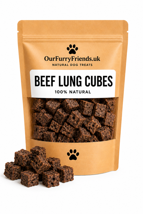 Package of Our Furry Friends beef liver bites dog treats on a white background