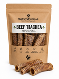 Package of Our Furry Friends beef trachea dog treats on a white background